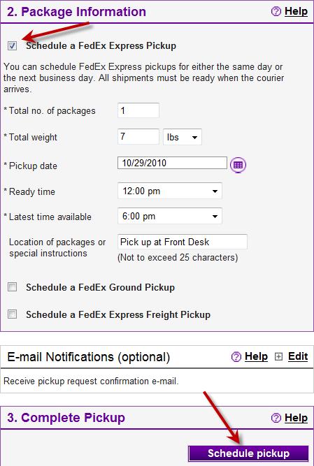Enter shipment details (# packages, weight, etc.