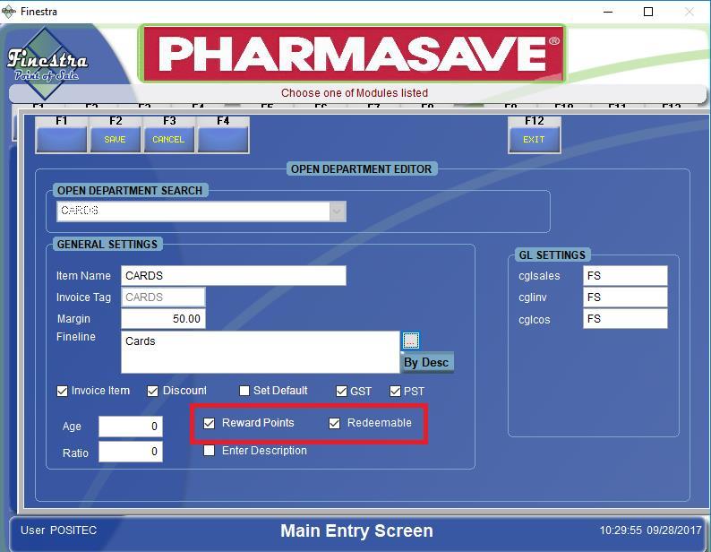 Figure 3 - Open Department, Reward & Redeemable Flags RX 3 RD PARTY INCLUSIONS If your province allows points to be awarded on Prescriptions and your store is using the full Kroll Rx Integration