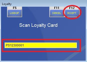 3. [Scan] all items into the transaction, then select [F9] Pay and complete the transaction If no Rewards Card information has been entered, a Scan Loyalty Card reminder prompt will appear when you