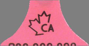 CFIA code: BOV-01-11R Pink, small, bar coded tags for beef