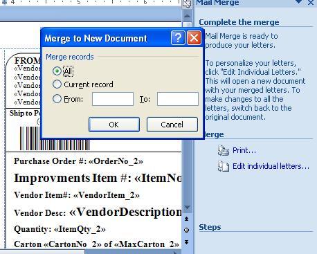17. Select Edit individual letters from the menu 18. When the Merge to New Document box opens, click OK 19.
