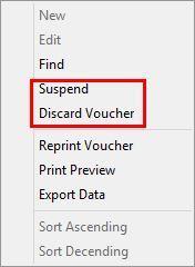 selecting Suspend, or by selecting the Suspend Pending Vouchers option in the New