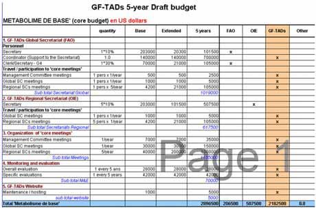 - GF-Tads budget - Basic needs ( metabolisme de base ) = 2,182,500 USD / 5 years - Total needs