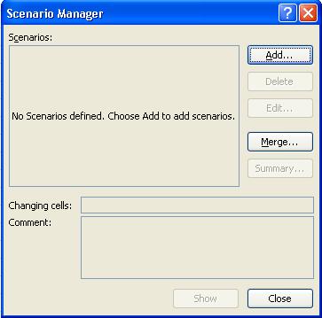 Click on the What if Analysis item, and select Scenario Manager from the menu: When you click Scenario Manager, you should the