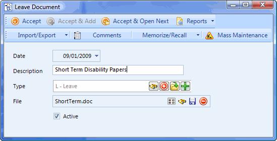 Chapter 5: Employee Leave Tracking Leave Documents CONTEXT: You can upload any electronic documents associated with an employee s leave from the Documents tab of the Employee Leave form.