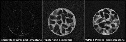 distortion but also no signal Concrete type Hardened samples with limestone aggregate:- WPC shows no signal Plaster shows