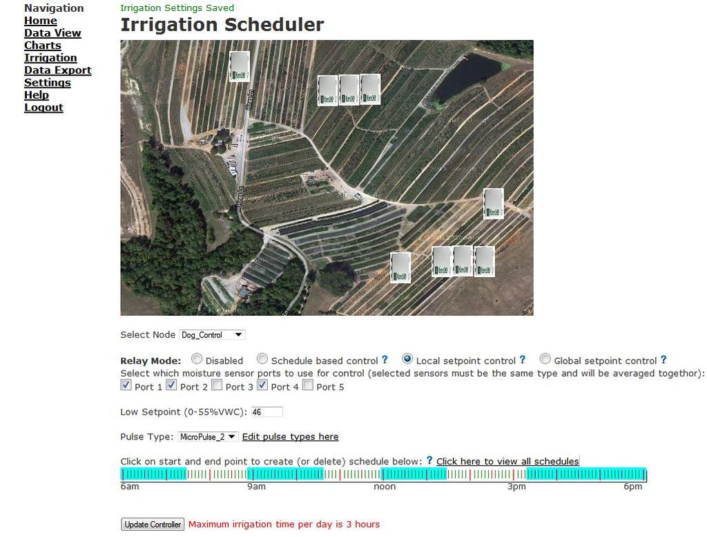Sensorweb: Macro-Scheduling Tool Allows for real-time monitoring and adjustment of irrigation events,