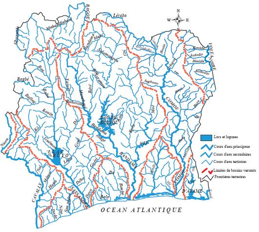 General overwiew Hydrographic network and main watersheds The Côte d'ivoire hydrographic network includes: Main surface water mobilizing structures by watershed In Côte d Ivoire.