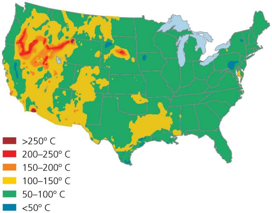 b) The Midwest and Great Plains have good geothermal potential.