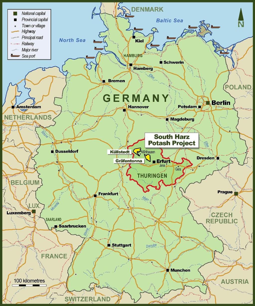 GERMAN SUTH HARZ REGIN Davenport owns three perpetual mining licences and two exploration licences covering 659km 2 in the South Harz potash basin.