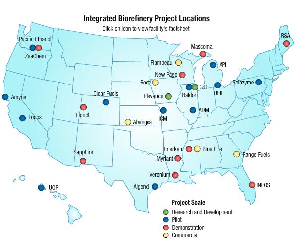 Locations of Integrated Biorefinery Projects For more