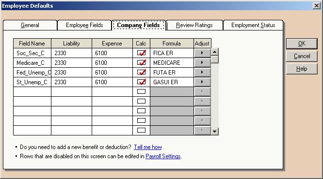 Note: If Use Defaults is checked for the selected payroll field, then change the tax name from **SUI ER to GASUI ER on the Company Fields Tab of the Maintain, Default Information,
