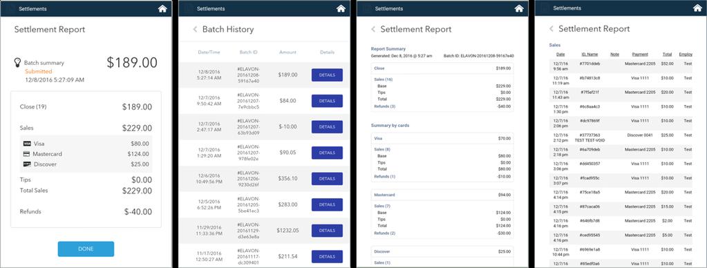 Settlements Batch History After you perform Settle Open Batch, you will see the Settlement Report Summary.