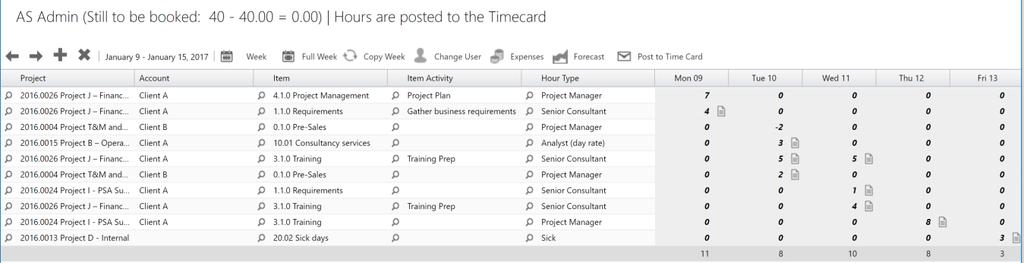 5.2 TIMESHEET (LINE) In the header bar of the timesheet (Line), you will find the same functionalities as with the Timesheet except for the Outlook retrieval which is only accessible via the