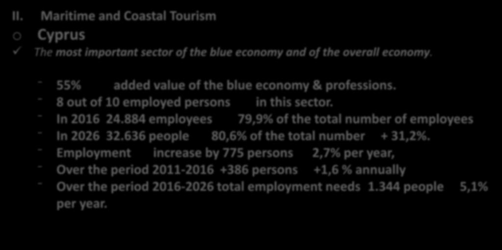 II. o Results of the Market Analysis Survey (2) Maritime and Coastal Tourism Cyprus The most important sector of the blue economy and of the overall economy.