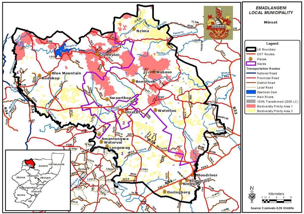 Proposed Waaihoek WEF project area Figure 5-2. ELM SDF Minset Biodiversity Priority Areas.