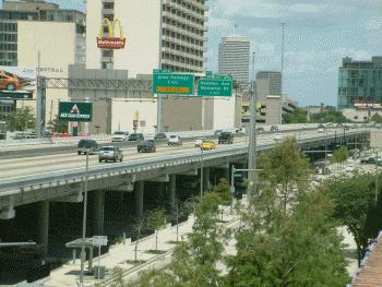 The Pierce Elevated is an elevated highway structure with four lanes in each direction. As it continues south the Pierce Elevated connects to I-45, US-59 and SH 288.