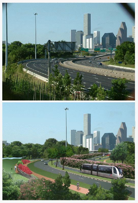(Artistic rendering of the I-45 Parkway created by Tom Dornbusch.