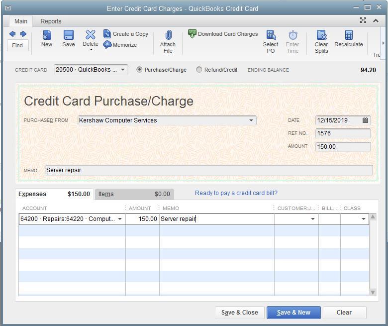 Lesson 5 Using Other Accounts in QuickBooks Entering Credit Card Charges 5.