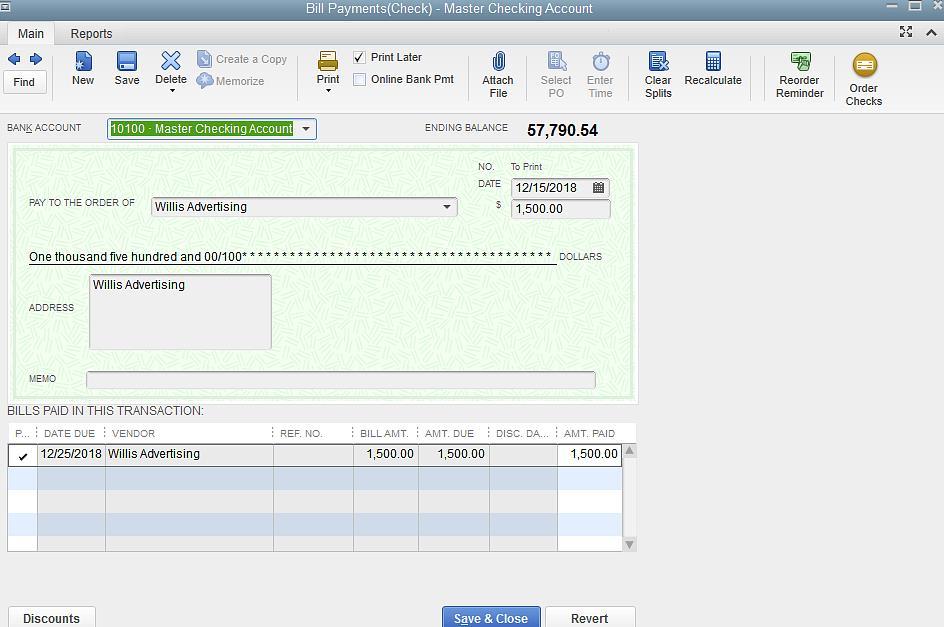 Lesson 8 Entering and Paying Bills How QuickBooks Records Your Bill Payment You