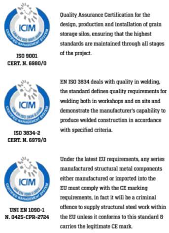 Check what quality control management procedures & certification are followed by the manufacturer, as an example, FRAME silos can be delivered with CE Certification 1090-1 standard as required to