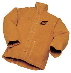 trousers, XXL 0700 010 336 Welding Jacket ESAB Welding jackets are made of high quality leather. The front is reinforced in order to withstand mechanical and thermal stress.