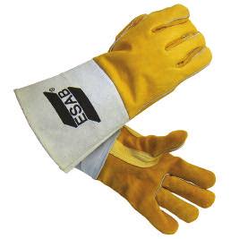 ESAB Curved MIG L 0700 005 043 ESAB Curved MIG XL 0700 005 040 Heavy Duty EXL A welding glove made of cow-split and grain leather with a padded back to withstand high