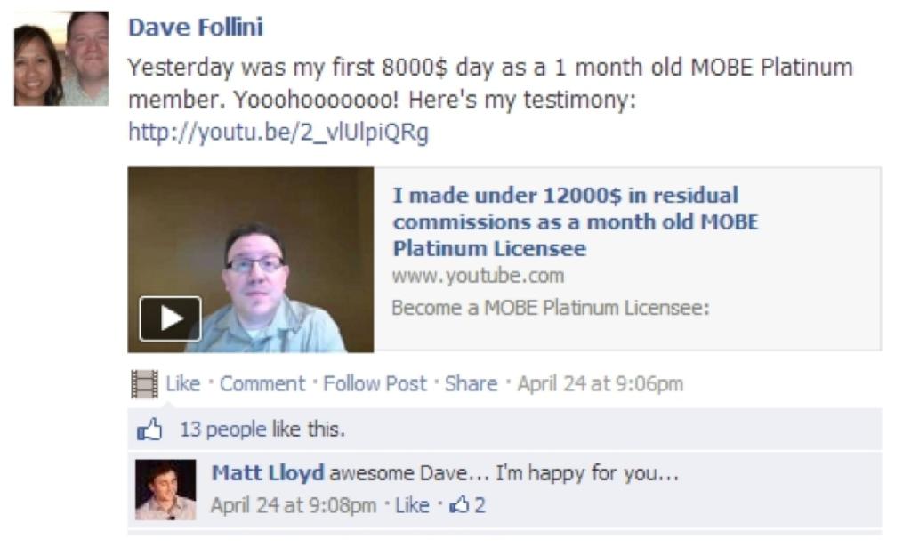 A Real Life Example of How the MOBE Compensation Plan Allowed a Platinum Member To Earn $12,000 From a Single Sale.