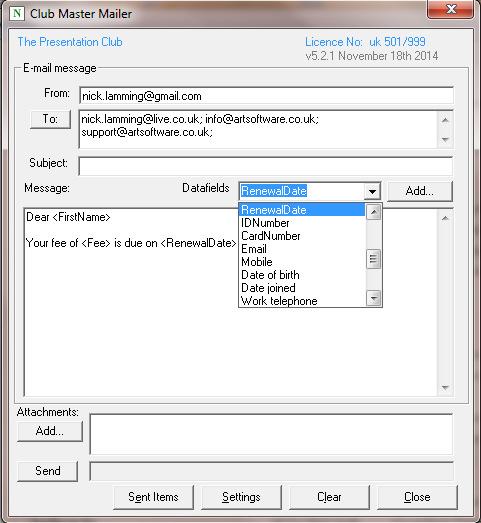 Personalising the email Club Mail 5 allows you to add fields from the member s record to each email.