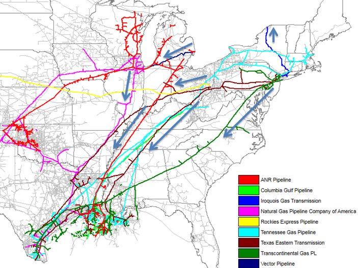 Recent and planned pipeline reversals reflect high levels of natural gas production in the Northeast Sources: Federal Energy