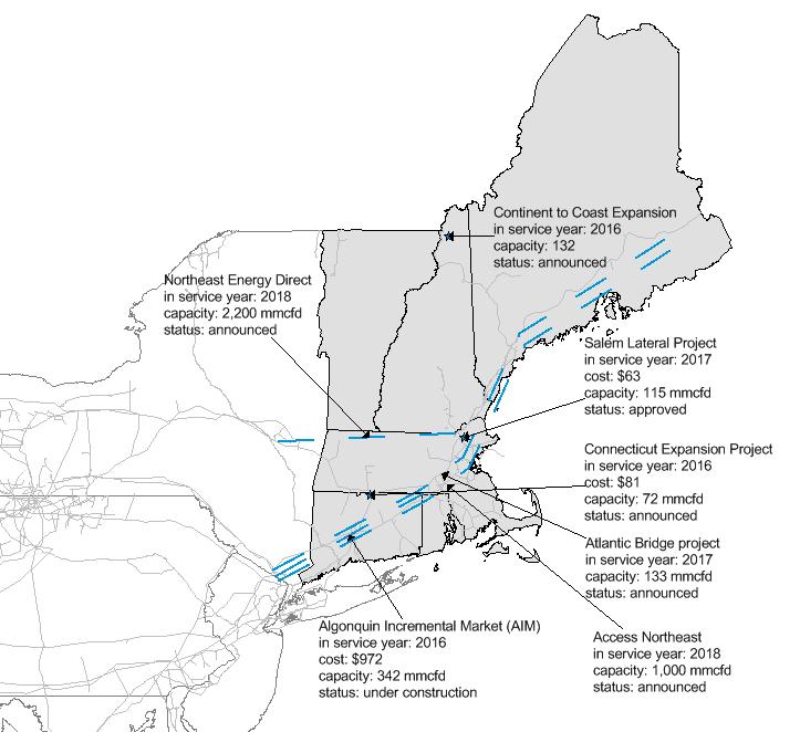 Proposed natural gas pipelines in New England Sources: Federal Energy Regulatory Commission