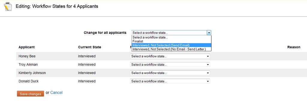 Actions tab, then select Evaluate Applicants.