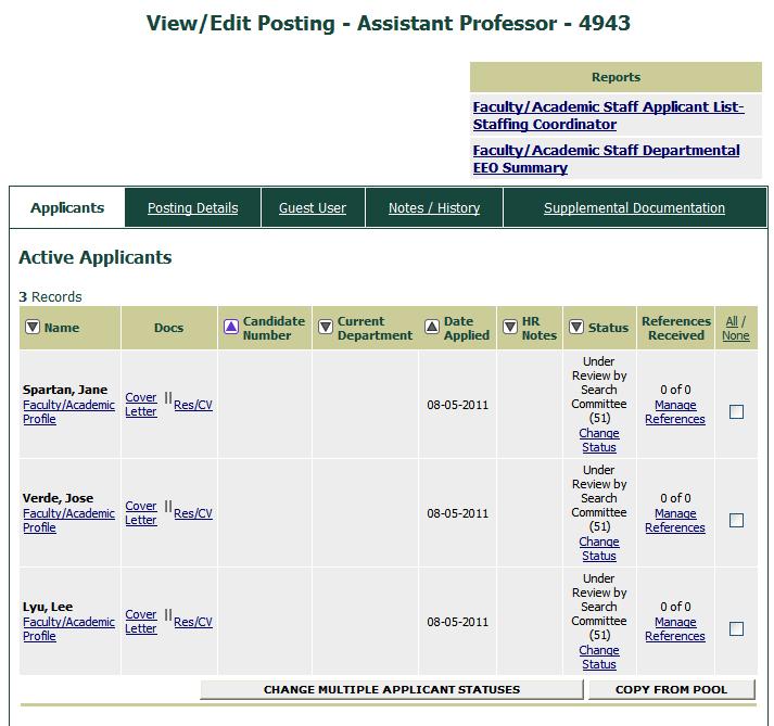 Viewing and Editing Postings To view or edit posting information, click the View/Edit link in the Job Title column.