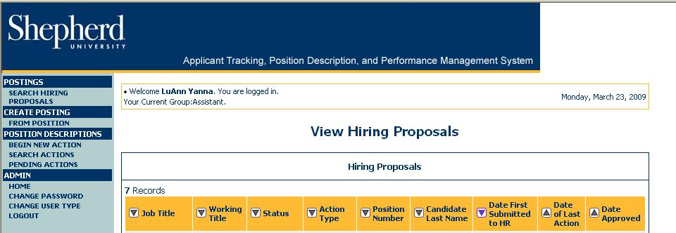 Your Hiring Proposals will be shown like on the screen below.