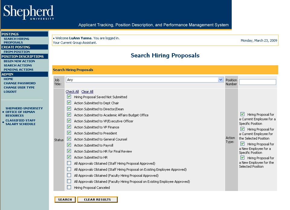 Searching Hiring Proposal To check the status of your Hiring Proposal, you may search for it at any time.