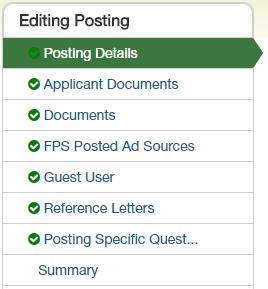 EDITING POSTING Complete the fields on the screen, then click Next to move through all pages of the posting process.