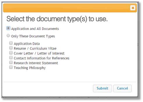 Select the document types you would like to view. The default option is Application and All Documents. Click the Submit button. Note: The document types listed may vary.
