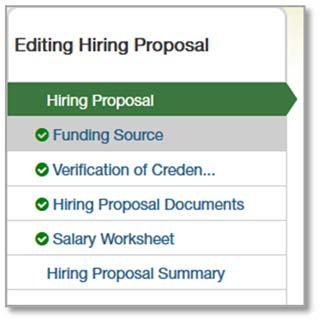 1. Hiring Proposal The hiring proposal tab contains information