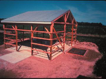 9. This is a farmer-built storage pole barn in preliminary stages. Notice the floors and roof. 10. Use fire-resistant building materials when constructing a storage facility.