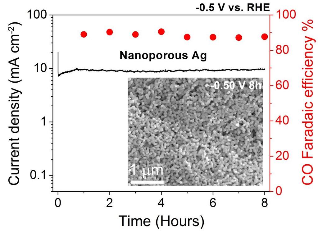 Supplementary Figure 7: CO 2 reduction activity of nanoporous silver at -0.50 V vs.