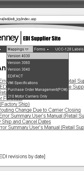Mappings Menu Through this menu, you will be able to access detailed EDI mapping documentation for all of the supported JCPenney transactions.