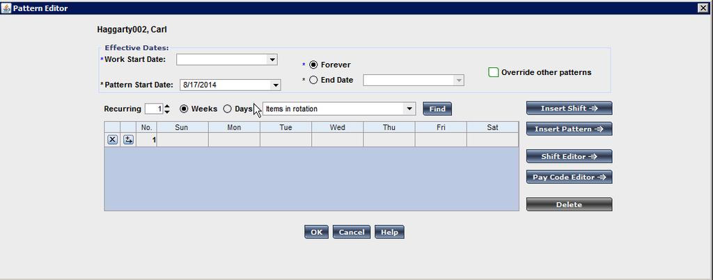 Pattern Editor Supervisors of Non-Exempt Employees (RDP): Using Schedule Editor The Pattern Editor appears when you double- click on an employee s name.