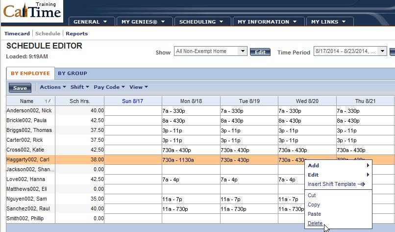 NOTE: The words, Schedule Editor, change from orange to black, once the schedule changes have been