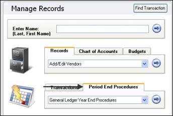 Unit 6: Closing General Ledger To close the current year: 1. Under Manage Records, click the Period End Procedures tab. 2.