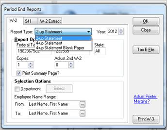 Figure 38: Period End Reports To create W-2s and 941s: W-2s Under Generate Reports,