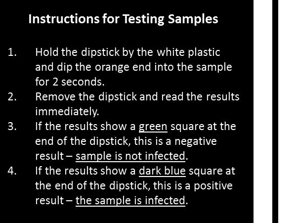 You will combine your fluid with three of your classmates and then will use a biotechnology technique called an assay to determine if your sample has been infected.