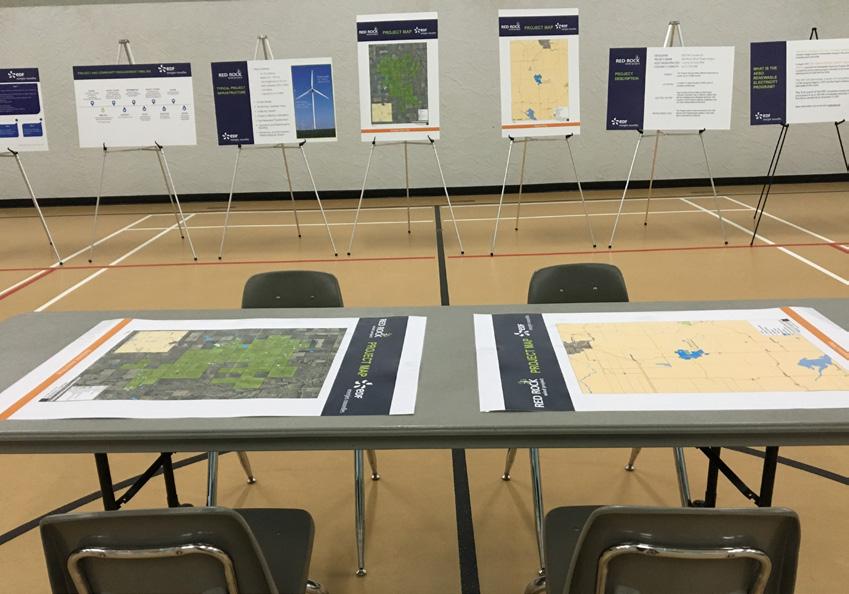 Project boundary and proposed infrastructure locations, including turbines, the collector system, access roads, Project laydown area, Operations and Maintenance building, and the Project