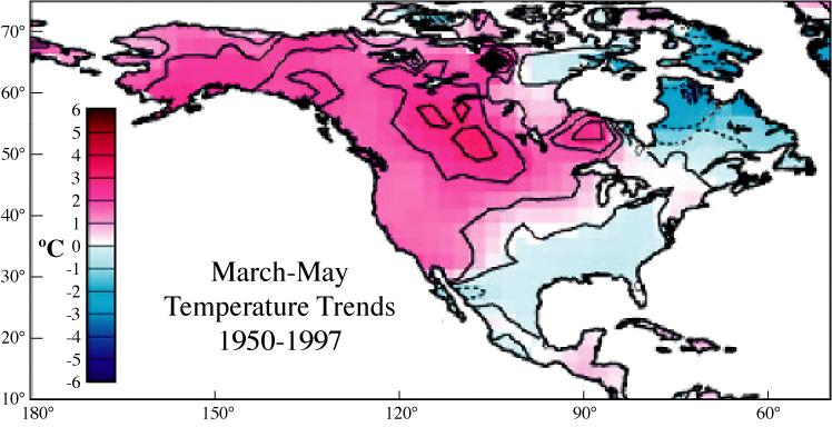 In recent decades, winter and spring temperatures have