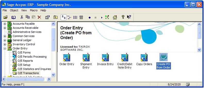 Summary Create PO From Order extends the functionality of Sage 300 ERP (Accpac) Order Entry by providing a flexible and robust way to create purchase orders from orders.