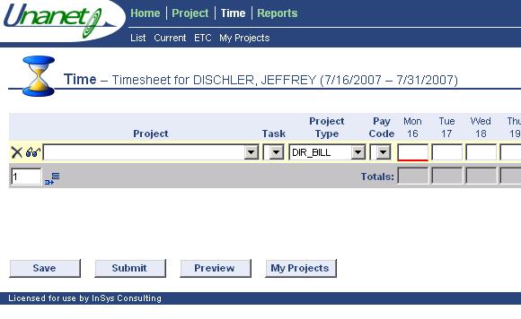 Step 2 Completing a Timesheet Select the project you re entering time for via the Project drop down menu.